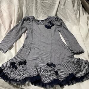 Biscotti 4 navy white Stripe puff sleeve dress euc